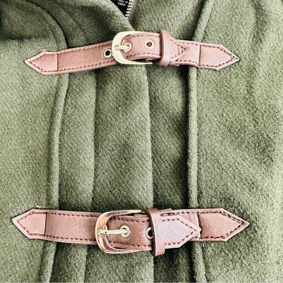 Coffeeshop Emmalise Wool Blend Jacket Green Faux Fur Hood Front Buckle Sz S - Picture 8 of 11